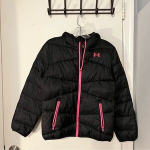Under Armour Girl Youth Large YLG‎ Cold Gear Puffer Hooded Winter Jacket black